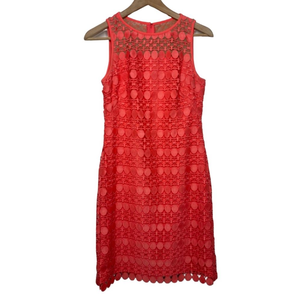 LAUREN RAPLH LAUREN | Sleeveless Coral Calla Lily Lace Mesh Dress | Size 0 - Picture 3 of 13